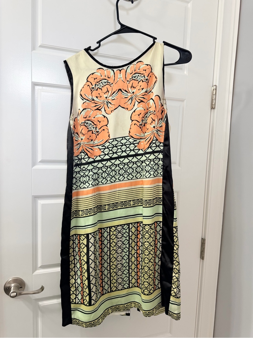 Forever 21 Cream Midi Dress with Peach Floral and Black Side Panels